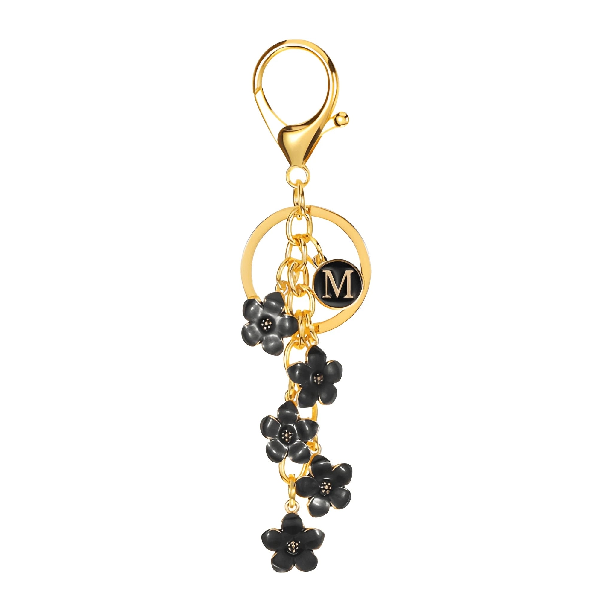 [v2] Daisy Flower Initial Letter - Bag Charm (Black) 13