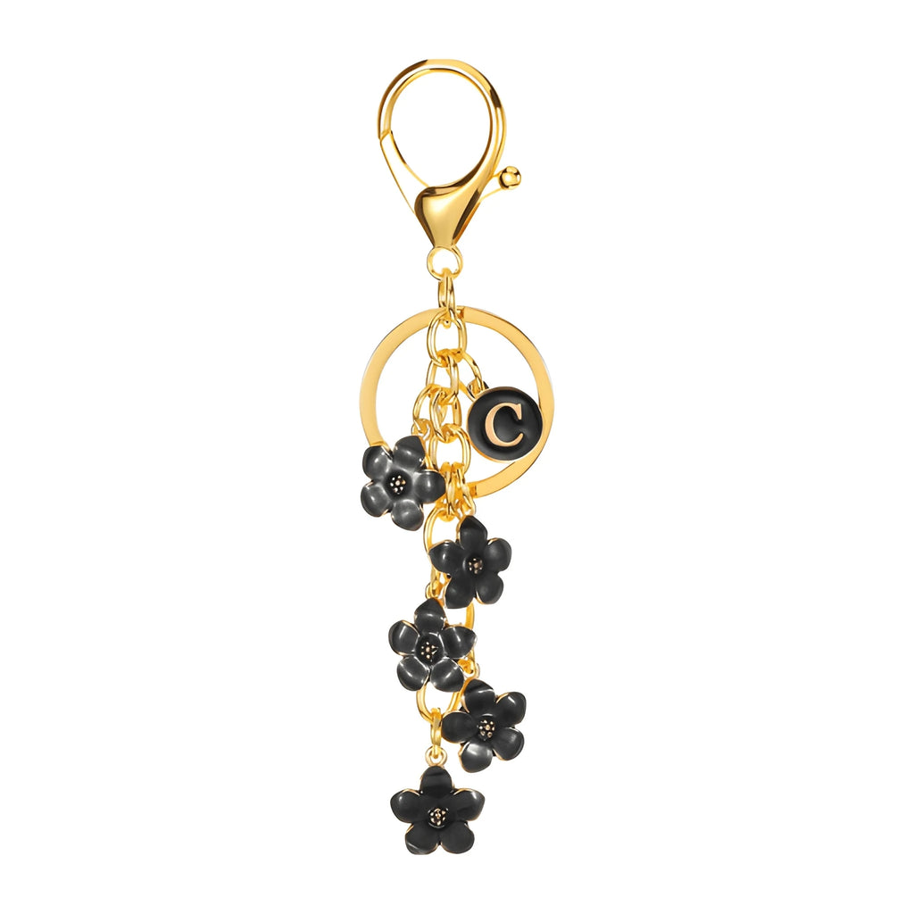 [v2] Daisy Flower Initial Letter - Bag Charm (Black) 3