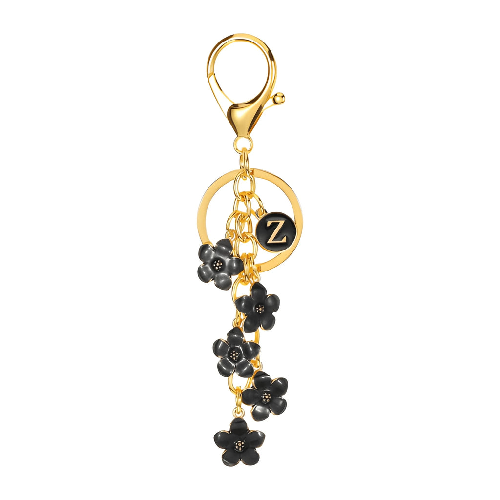 [v2] Daisy Flower Initial Letter - Bag Charm (Black) 26